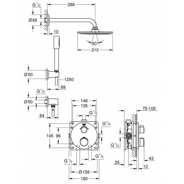 Душова система Grohe Grohtherm 34732000 з термостатом (хром) 277219 фото