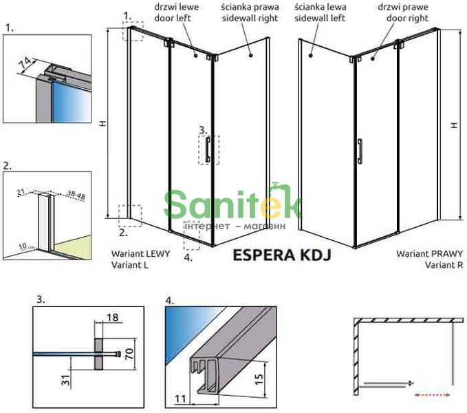 Боковая стенка Radaway Espera KDJ 450 L (380230-01L) хромированный крепеж/стекло прозрачное 265725 фото