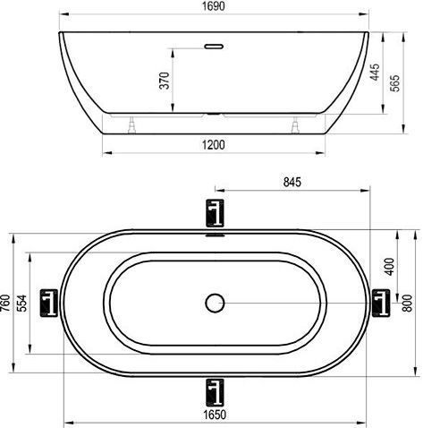 Ванна акрилова Ravak Freedom O 169x80 (XC00100032) окремостояча (кришка переливу та зливу: чорний) 667852 фото