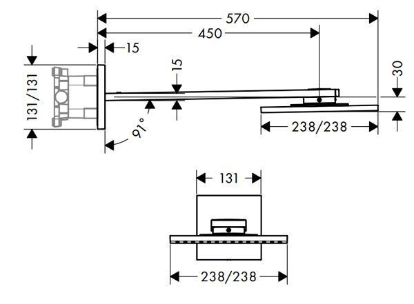 Верхній душ Axor OHS 250/250 мм з тримачем 35310000 265074 фото