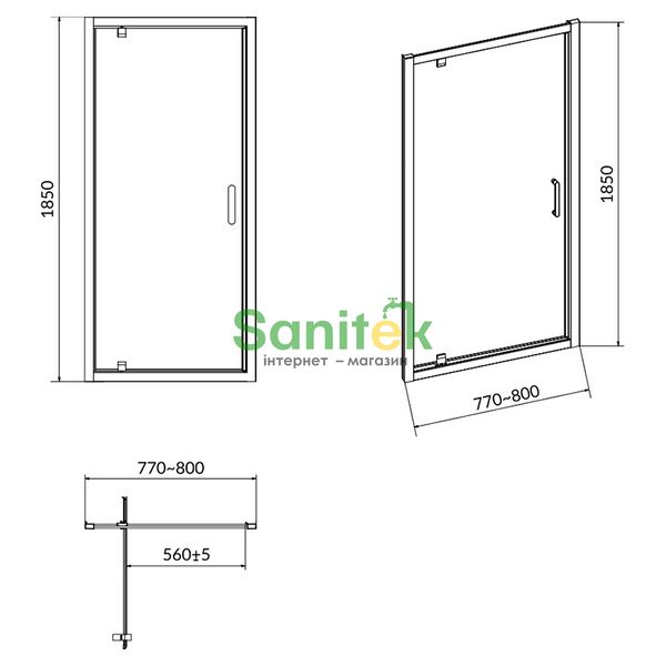 Душові двері Cersanit Basic Pivot 80 (S158-001) профіль хром/скло прозоре 417754 фото