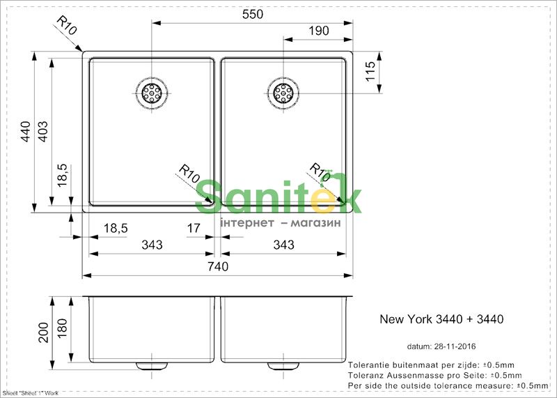 Кухонна мийка Reginox New York 34x40+34x40 IFU (полірована) 270979 фото