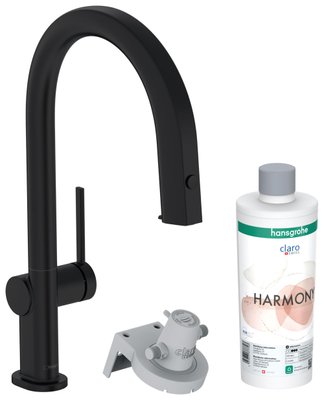 Смеситель для кухни Hansgrohe Aqittura M91 FilterSystem 210 76801670 с душем и подключением питьевой воды (чёрный матовый) 540747 фото