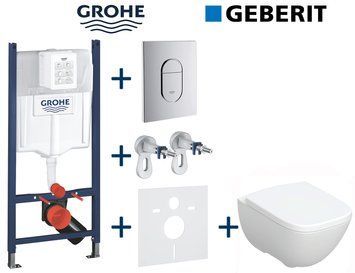 Комплект инсталляции Grohe Rapid SL 3884000G с унитазом Geberit Modo Rimfree 502.827.00.1 с сиденьем soft close 724298 фото