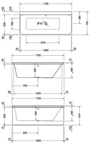 Ванна акриловая Duravit P3 Comforts 170x75 (700376000000000) 127896 фото