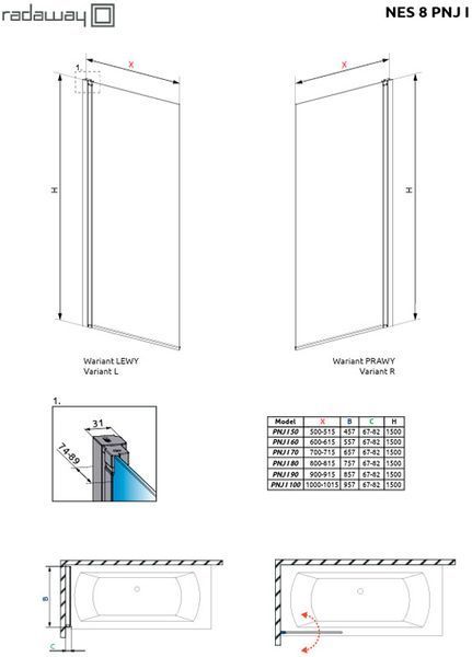 Шторка для ванны Radaway Nes Black PNJ I 60 R (10061060-54-01R) профиль черный/стекло прозрачное правая 372621 фото