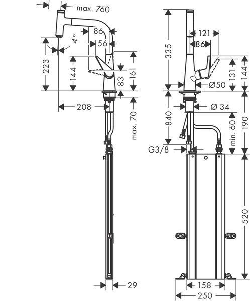 Смеситель для кухни Hansgrohe Talis Select M51 220 73852000 с душем (хром) 304782 фото