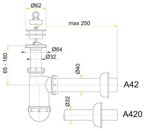 Сифон для умивальника Alcaplast A420 72336 фото
