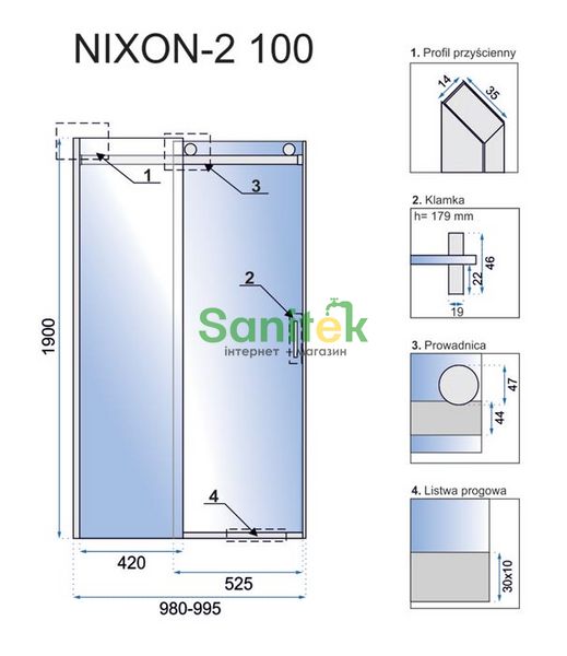 Душові двері Rea Nixon-2 100x190 (REA-K5012) профіль хром/скло прозоре ліва 370738 фото