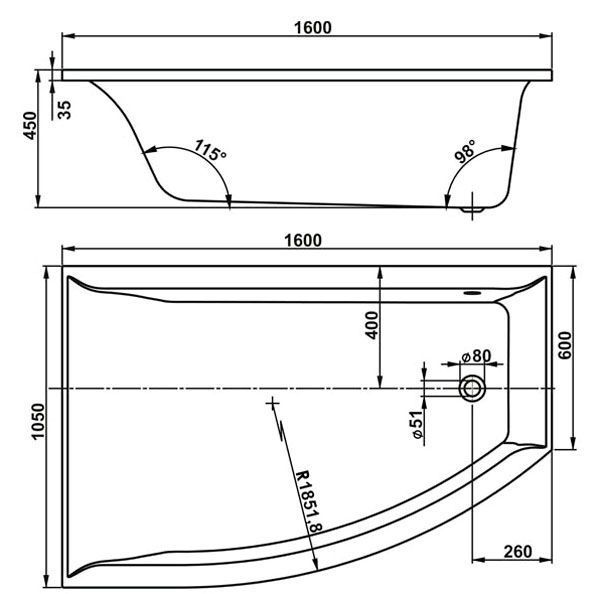 Ванна акриловая Vagnerplast Veronella Offset 160x105 (VPBA160VEA3LX-04) левая 152753 фото