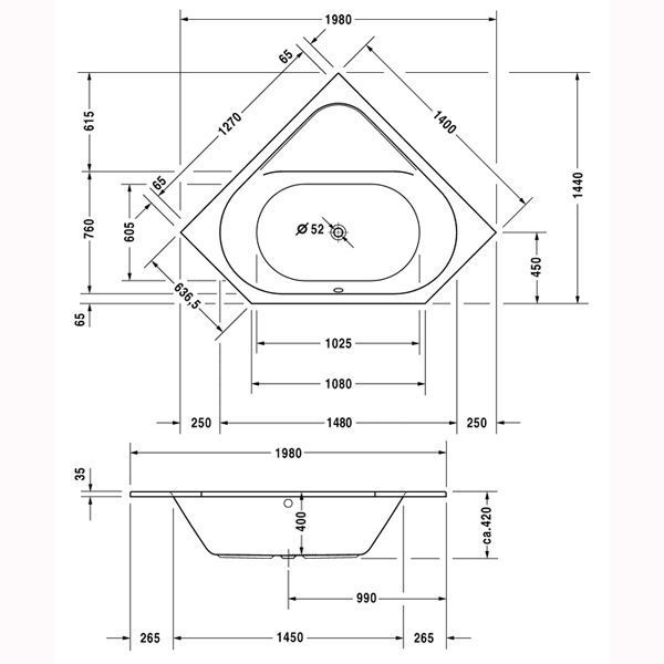 Ванна акрилова Duravit D-Code 140x140 (700137000000000) 120506 фото