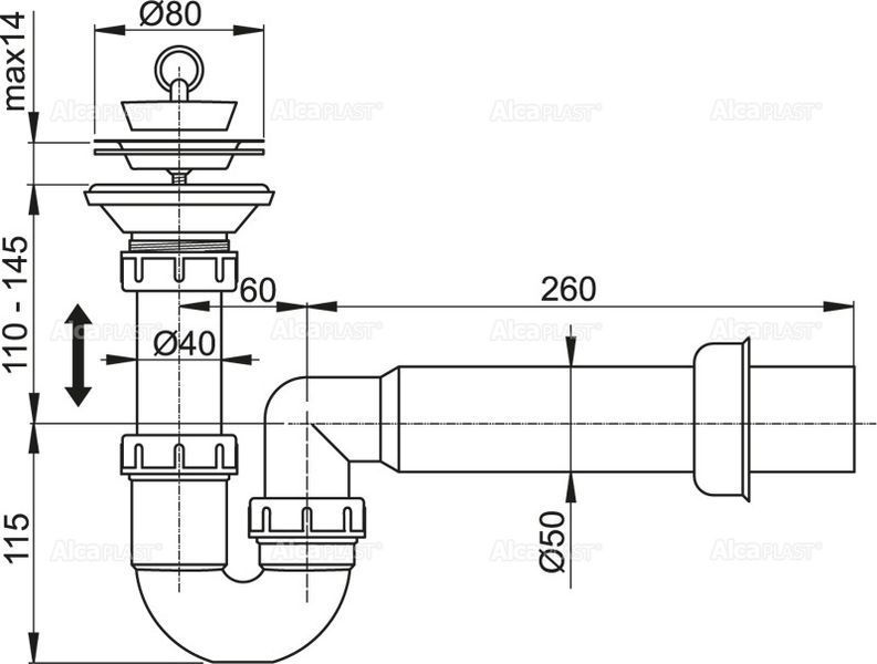 Сифон для умывальника Alcaplast A464-DN50 142402 фото