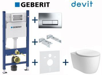 Комплект інсталяції Geberit Duofix 458.126.00.1+115.119.21.1 з унітазом Devit Acqua New Rimles 3020155 з сидінням Slim soft-close quickfix 743169 фото