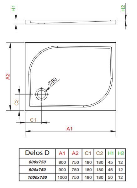 Душовий піддон Radaway Delos D 100x75 (4D17555-03) 208840 фото