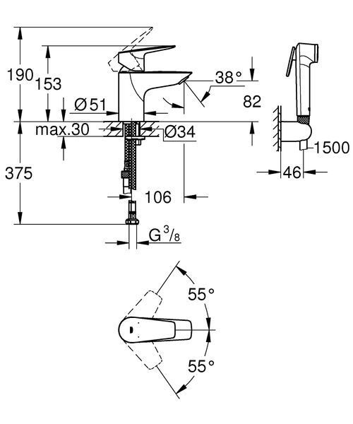 Змішувач для умивальника Grohe Start Edge 23773001 з гігієнічним душем (хром) 553376 фото