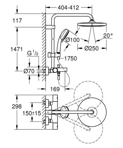 Душова система Grohe Tempesta Cosmopolitan 250 26672000 з термостатом (хром) 382893 фото