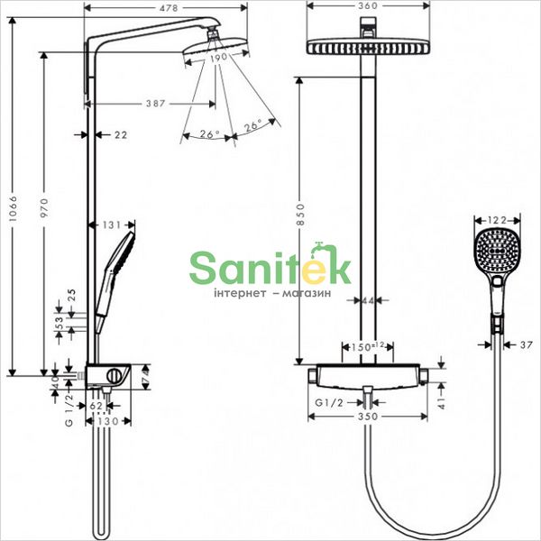 Душова система Hansgrohe Select E 360 1jet Showerpipe 27286400 з термостатом (білий-хром) 124954 фото