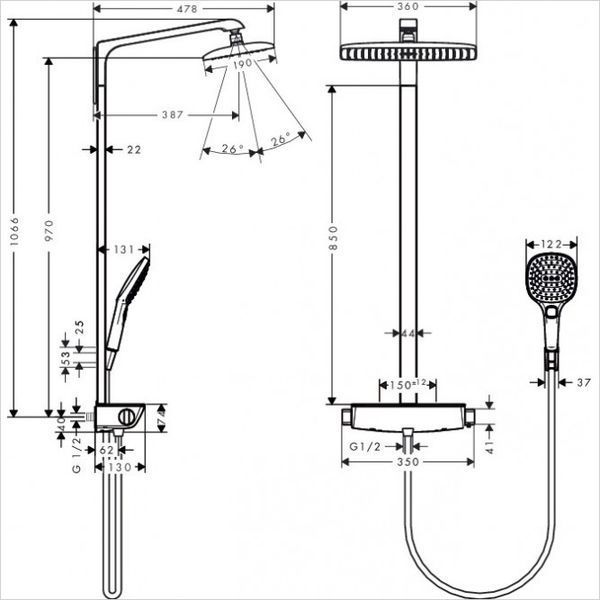 Душова система Hansgrohe Select E 360 1jet Showerpipe 27286400 з термостатом (білий-хром) 124954 фото