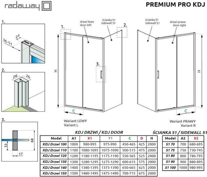 Боковая стенка Radaway Premium Pro S1 75 (1016075-01-01) профиль хром/стекло прозрачное 712747 фото