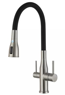 Смеситель для кухни Gappo G4399-65 с душем и подключением питьевой воды (нержавеющая сталь/чёрный) 927264 фото