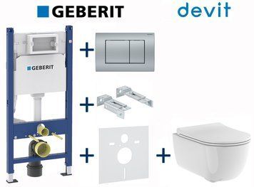 Комплект інсталяції Geberit Duofix 458.126.00.1+115.137.46.1 з унітазом Devit Devit Art 2.0 3020140 Clean Pro з сидінням soft-close 743618 фото
