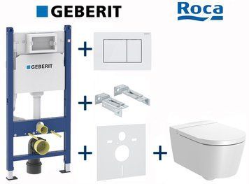 Комплект інсталяції Geberit Duofix 458.126.00.1+115.137.11.1 з унітазом Roca Inspira Round Rimless A346527000 з сидінням Soft Closing 773338 фото