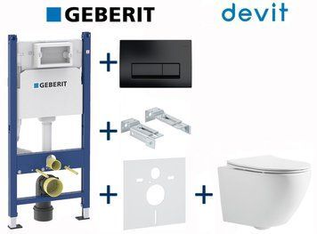 Комплект інсталяції Geberit Duofix 458.126.00.1+115.119.DW.1 з унітазом Devit Universal 3020162 Clean Pro з сидінням soft-close quick-fix 726702 фото