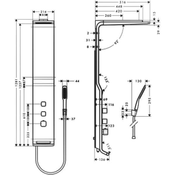Душевая панель Hansgrohe Raindance Lift 180 2jet 27008000 с термостатом (матовый хром) 92319 фото