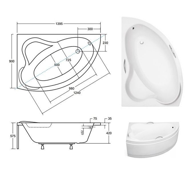Ванна акриловая Besco Ada 140x90 (WAA-140-NL) без ножек, левая 371208 фото