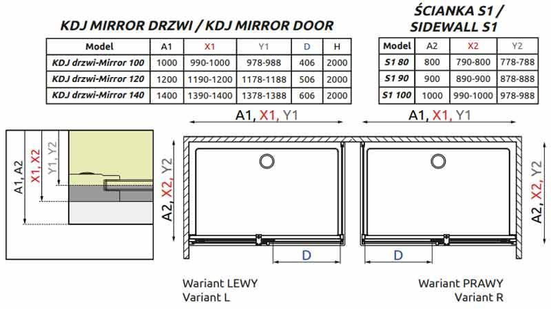 Душова кабіна Radaway Espera Mirror KDJ 140x90 L (380695-01L+380234-71L+380149-01R) хромоване кріплення/скло прозоре/скло дзеркальне 268329 фото