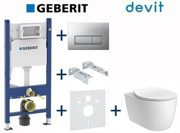 Комплект інсталяції Geberit Duofix 458.126.00.1+115.119.46.1 з унітазом Devit Acqua New Rimles 3020155 з сидінням Slim soft-close quickfix 743170 фото