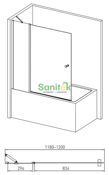 Шторка для ванни Volle 120х140 см (10-11-101) профіль хром/скло прозоре 324477 фото