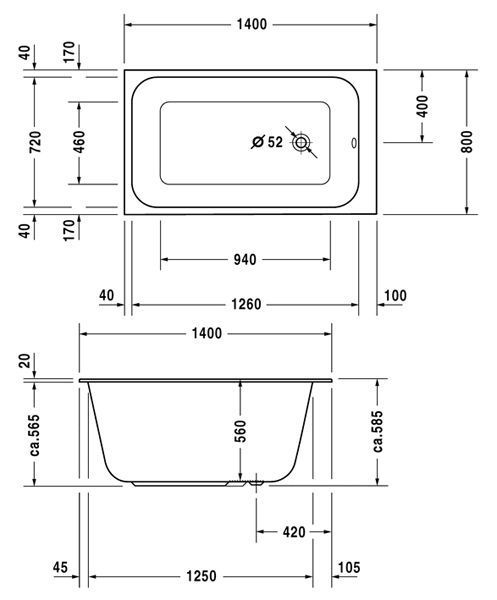 Ванна акриловая Duravit Durastyle 140x80 (700233000000000) 120597 фото