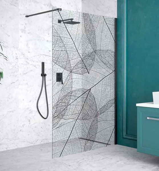 Душевая кабина Besco walk in Leafy 120 (LF-120-200C) профиль чёрный матовый/стекло узор 673600 фото