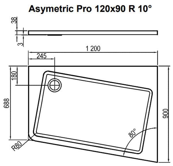 Душевой поддон Ravak Asymetric Pro 10&deg; 120x90 R (XA25G70101P) правый 163938 фото
