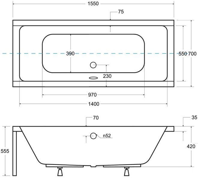 Ванна акриловая Besco Quadro 155x70 (WAQ-155-PK) без ножек 371582 фото