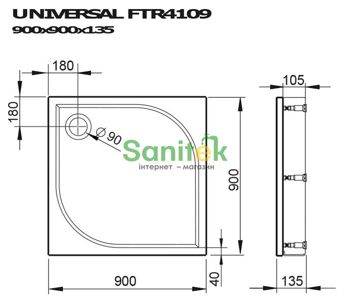 Душевой поддон Devit Universal 90x90 (FTR4109) с сифоном ножками и панелью 311955 фото