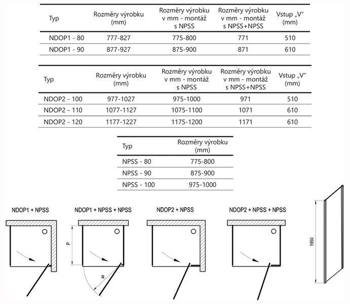 Душова кабіна Ravak Nexty NDOP1+NPSS 90x100 (03O70U00Z1+90OA0U00Z1) сатиновий профіль/скло Transparent 825793 фото