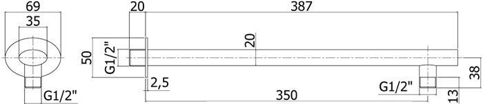 Тримач верхнього душу Paffoni ZSOF 090 CR настінний 350 мм (хром) 344868 фото