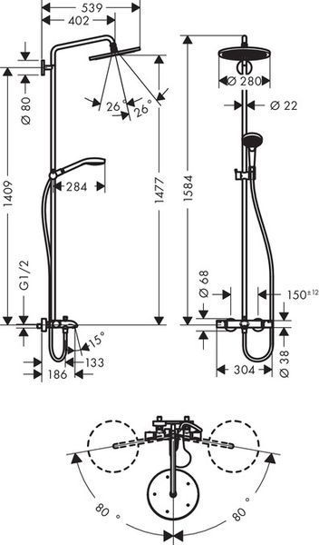 Душевая система Hansgrohe Croma Select 280 Air 1jet Showerpipe 26792000 с термостатом (хром) 135666 фото