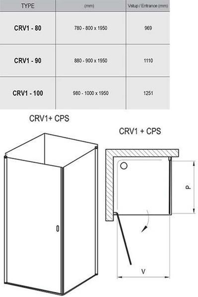 Душевая кабина Ravak Chrome CRV1+CPS 100x90 (1QVA0C01Z1+9QV70C00Z1) полированный профиль/стекло Transparent 279619 фото