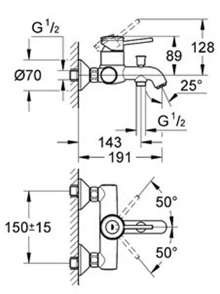 Змішувач для ванни Grohe BauClassic 32865000 (хром) 84679 фото