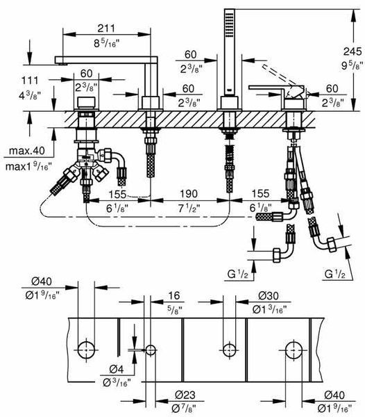 Смеситель для ванны Grohe Plus 29307003 на 4 отверстия (хром) 354725 фото