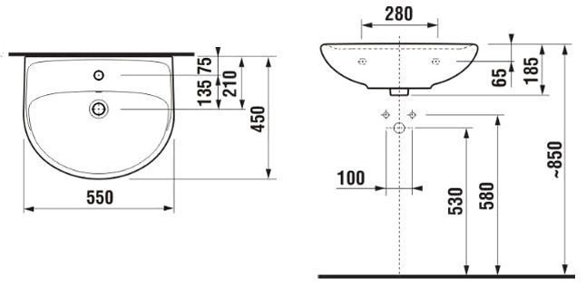 Умывальник Jika Lyra Plus 55x45 см H8143820001091 без отверстия 120994 фото