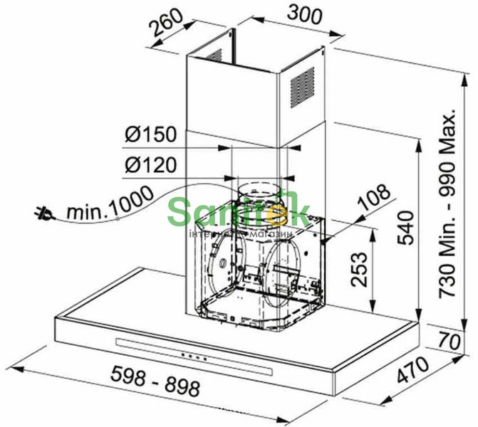 Вытяжка кухонная Franke Smart T-Shape FSMT 905 XS NG ( 325.0653.979) нерж. сталь 547165 фото