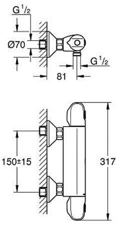 Смеситель для душа Grohe Grohtherm 1000 34550000 с термостатом (хром) 130663 фото