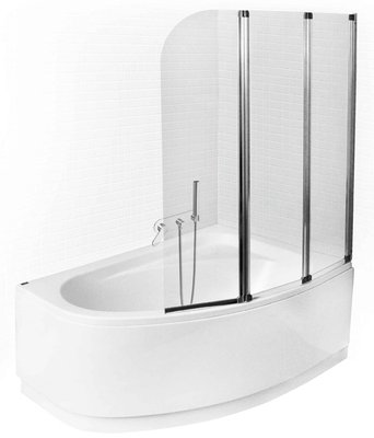 Шторка для ванны Besco Ambition 3 123x140 (PA-3S) профиль хром/стекло прозрачное 371237 фото