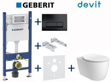 Комплект інсталяції Geberit Duofix 458.126.00.1+Delta 50 з унітазом Devit Acqua New Rimles 3020155 з сидінням Slim soft-close quickfix 743177 фото