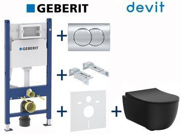 Комплект інсталяції Geberit Duofix 458.126.00.1+115.107.21.1 з унітазом Devit Devit Art 2.0 3020140B Clean Pro з сидінням soft-close (чорний матовый) 757449 фото
