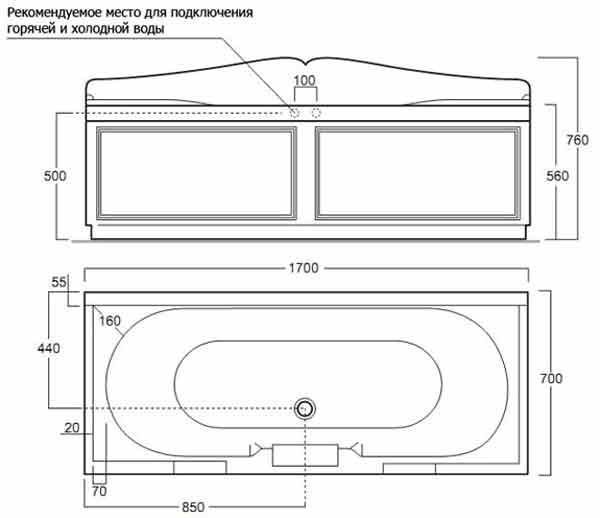 Ванна акрилова Simas Margareth 170x70 (VAT17) з каркасом 130087 фото